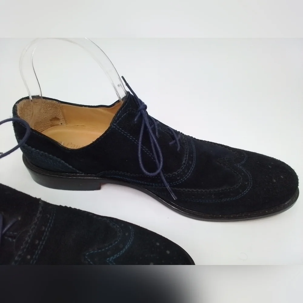 PAUL Fredrick NAVY BLUE Suede Leather Dress Shoes Mens Sz 10 Oxford Wingtips